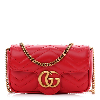 Gucci Calfskin Matelasse Super Mini GG Marmont Shoulder Bag Hibiscus Red 1 of 10