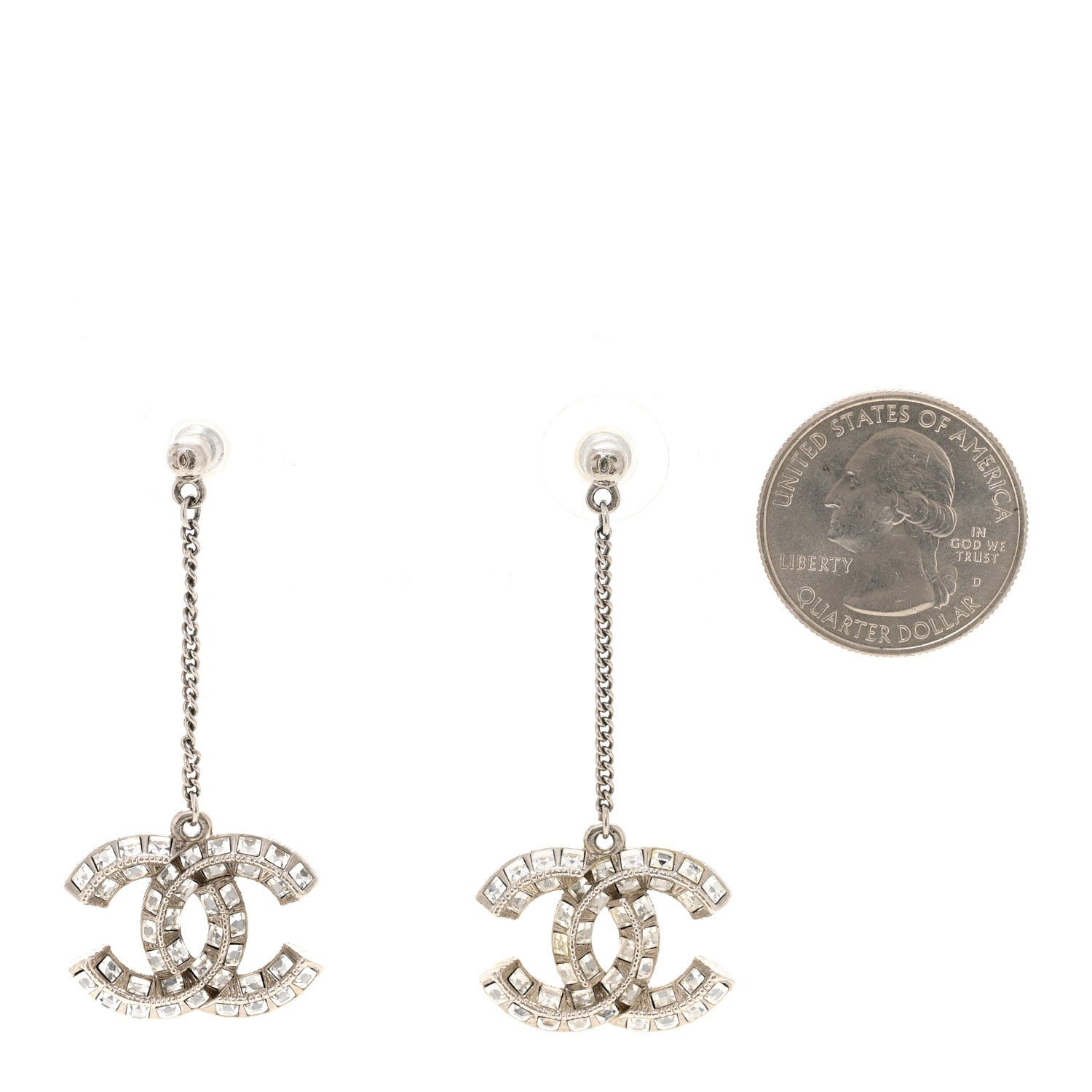 Chanel Baguette Crystal CC Drop Earrings Silver 2 of 4