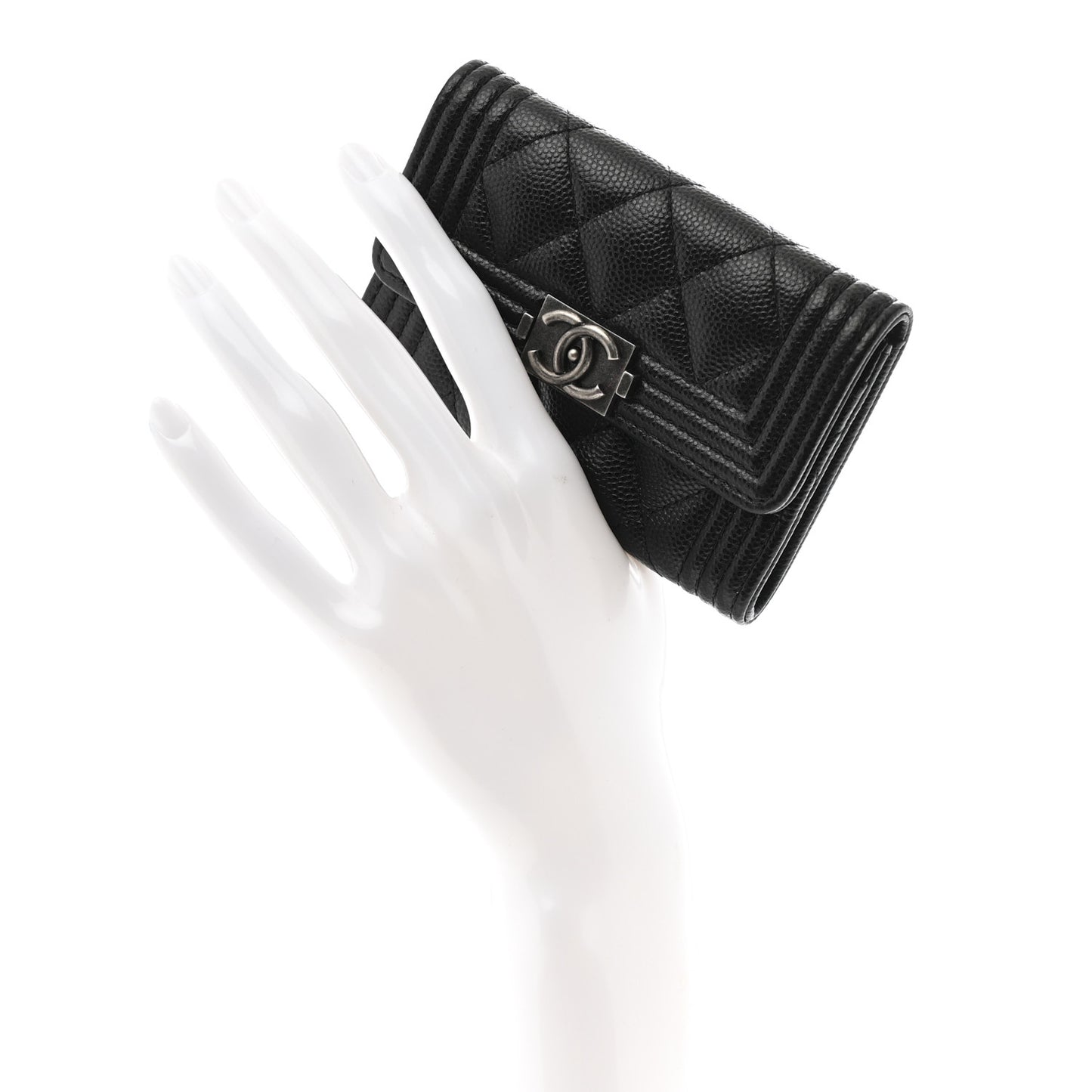 Caviar Quilted Boy Flap Card Holder Black