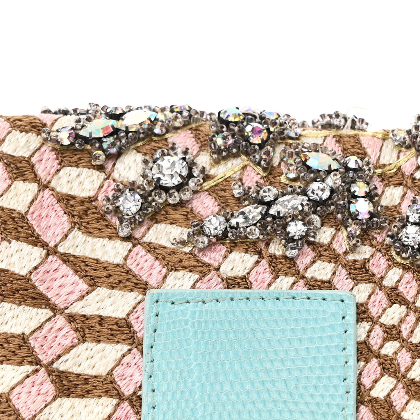 Fabric Lizard Crystal Embroidered Baguette Celeste