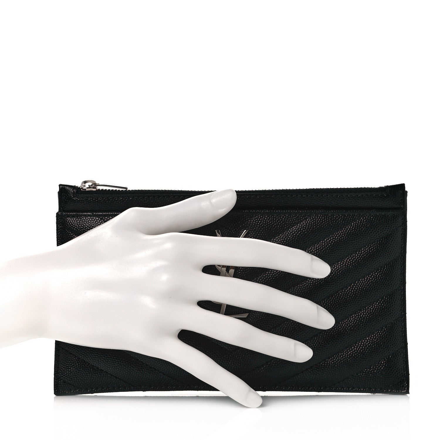 Saint Laurent Grain De Poudre Chevron Monogram Bill Pouch Black 2 of 10