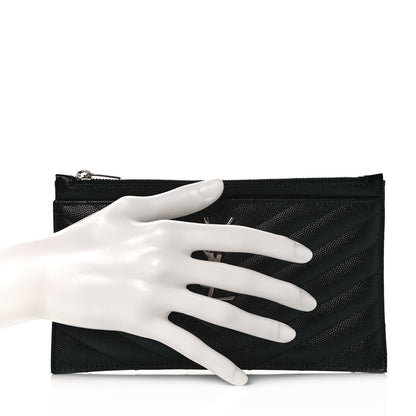 Saint Laurent Grain De Poudre Chevron Monogram Bill Pouch Black 2 of 10