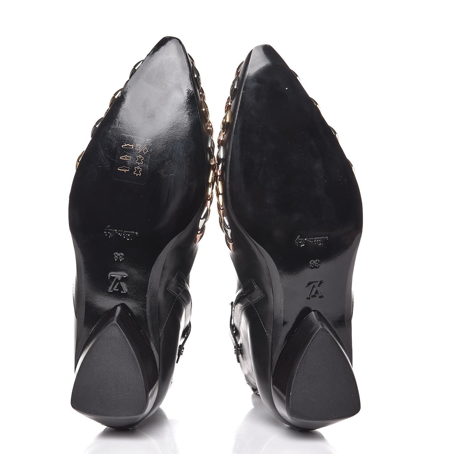 Calfskin Studded Gold Rush Flat Ankle Boots 38 Black