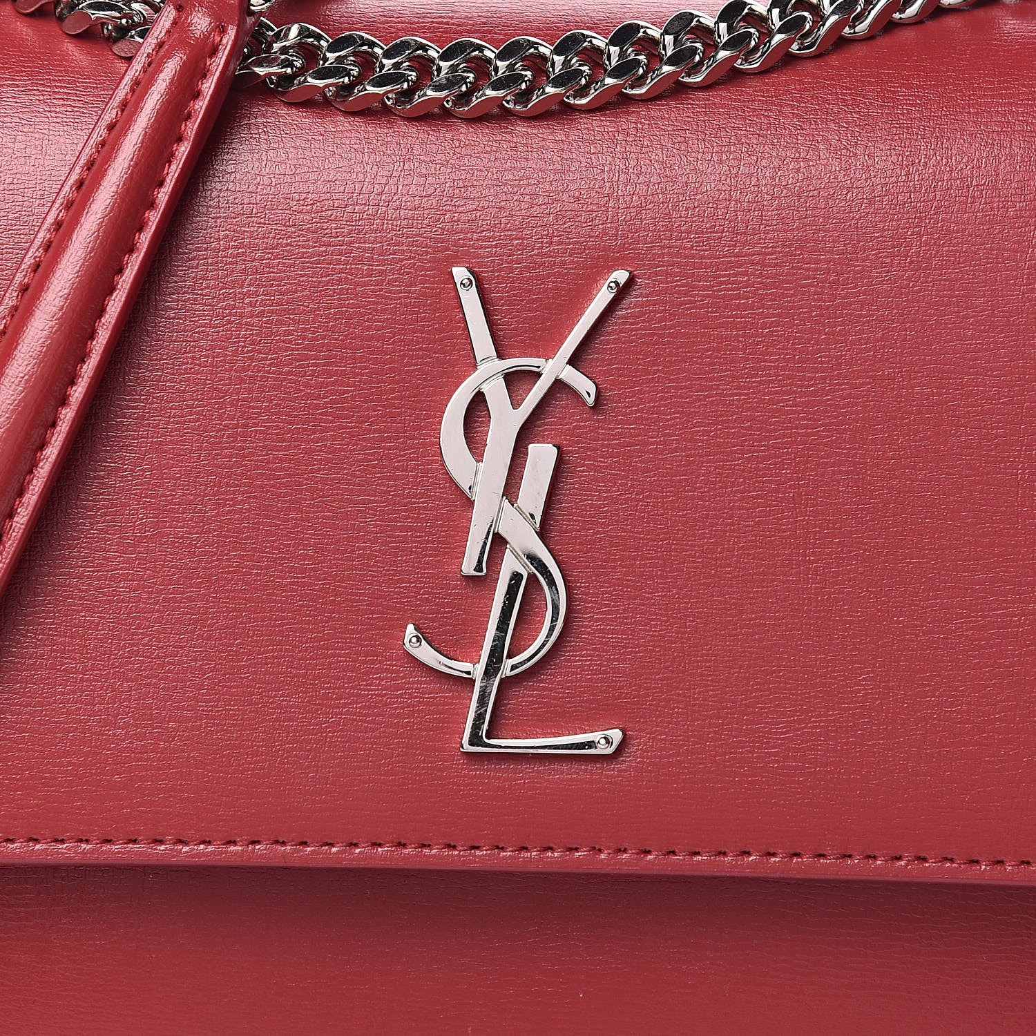 Saint Laurent Grained Calfskin Medium Monogram Sunset Lipstick Red 13 of 13