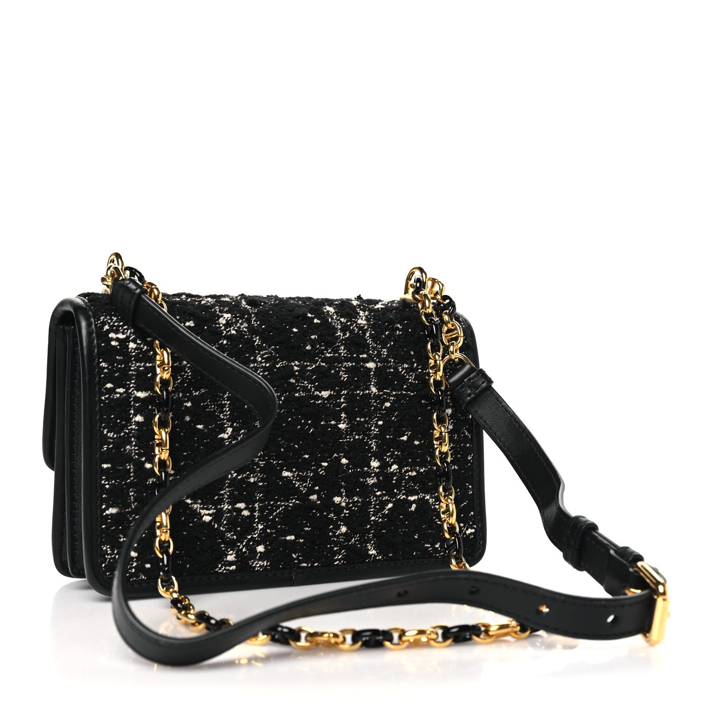 Tweed Macrocannage Mini Miss Caro Bag Black White