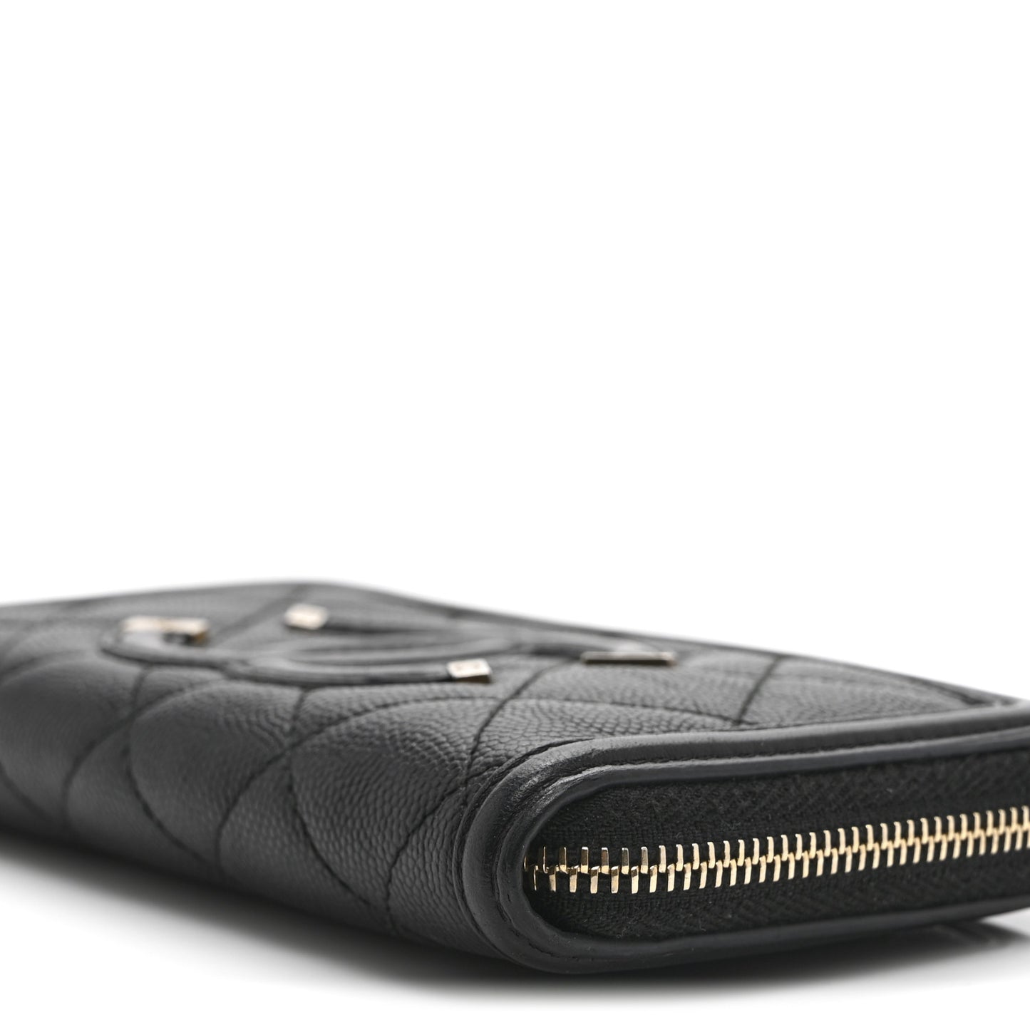 Caviar Quilted Medium Filigree Zip Around Wallet Black
