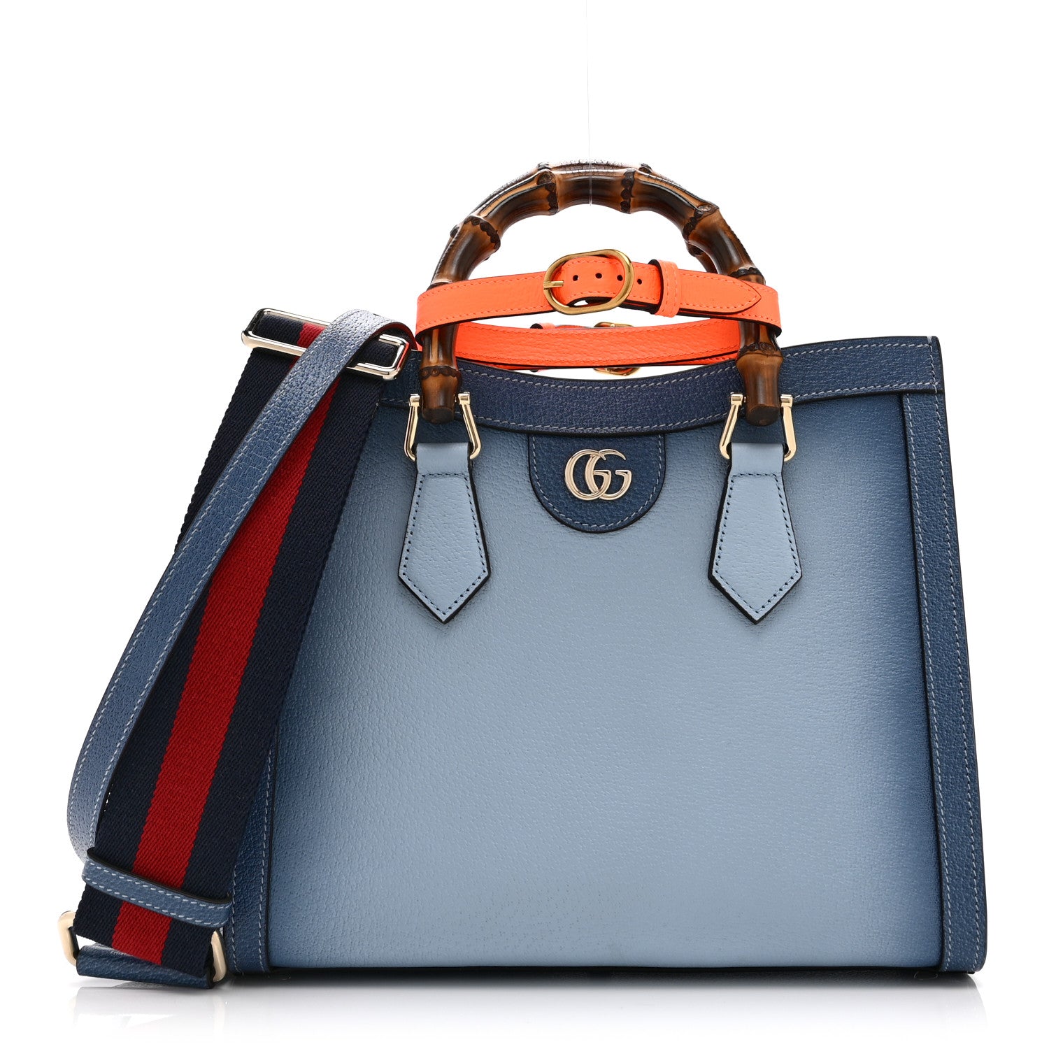 Gucci Textured Dollar Calfskin Web Small Diana Tote Bag Blue Ombre 1 of 11
