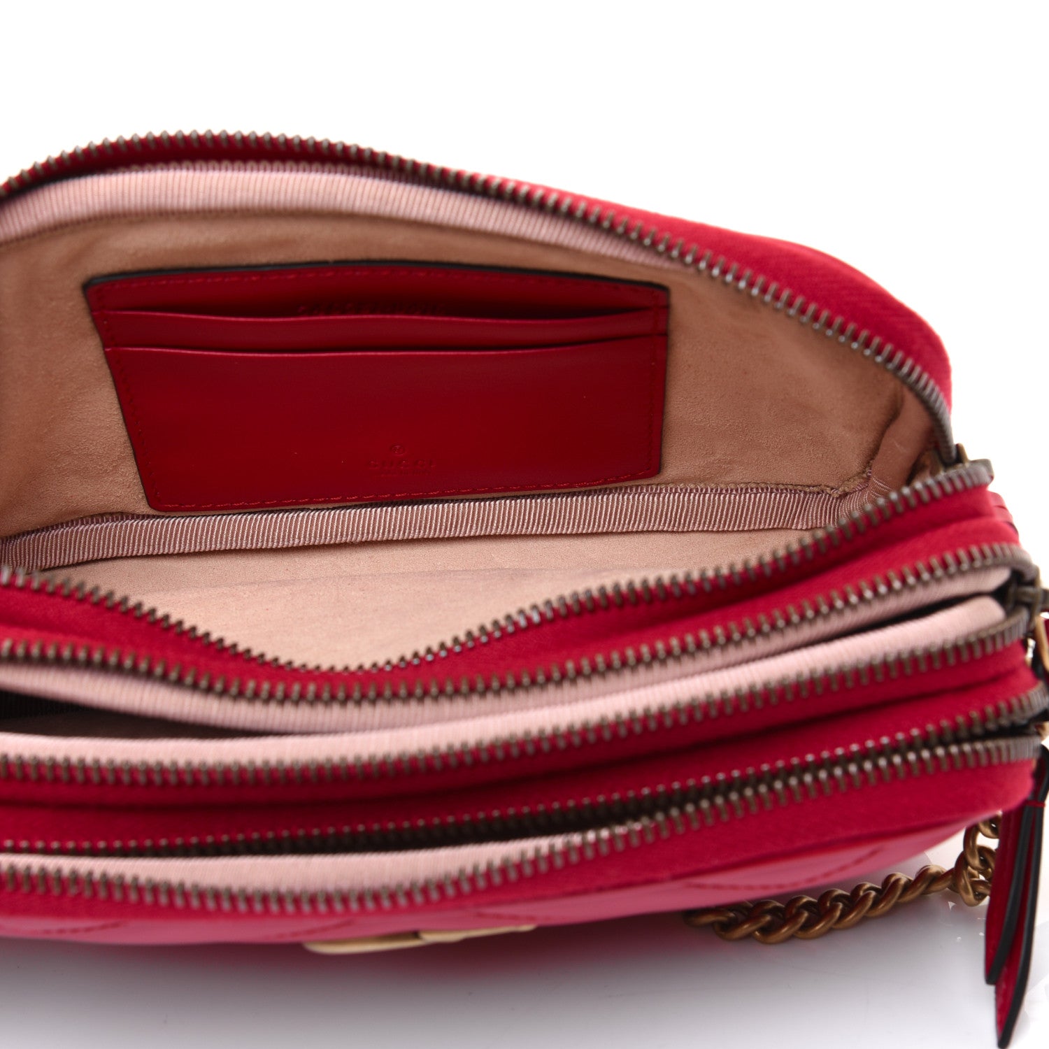 Gucci Calfskin Matelasse Mini GG Marmont Chain Crossbody Bag Hibiscus Red 6 of 16