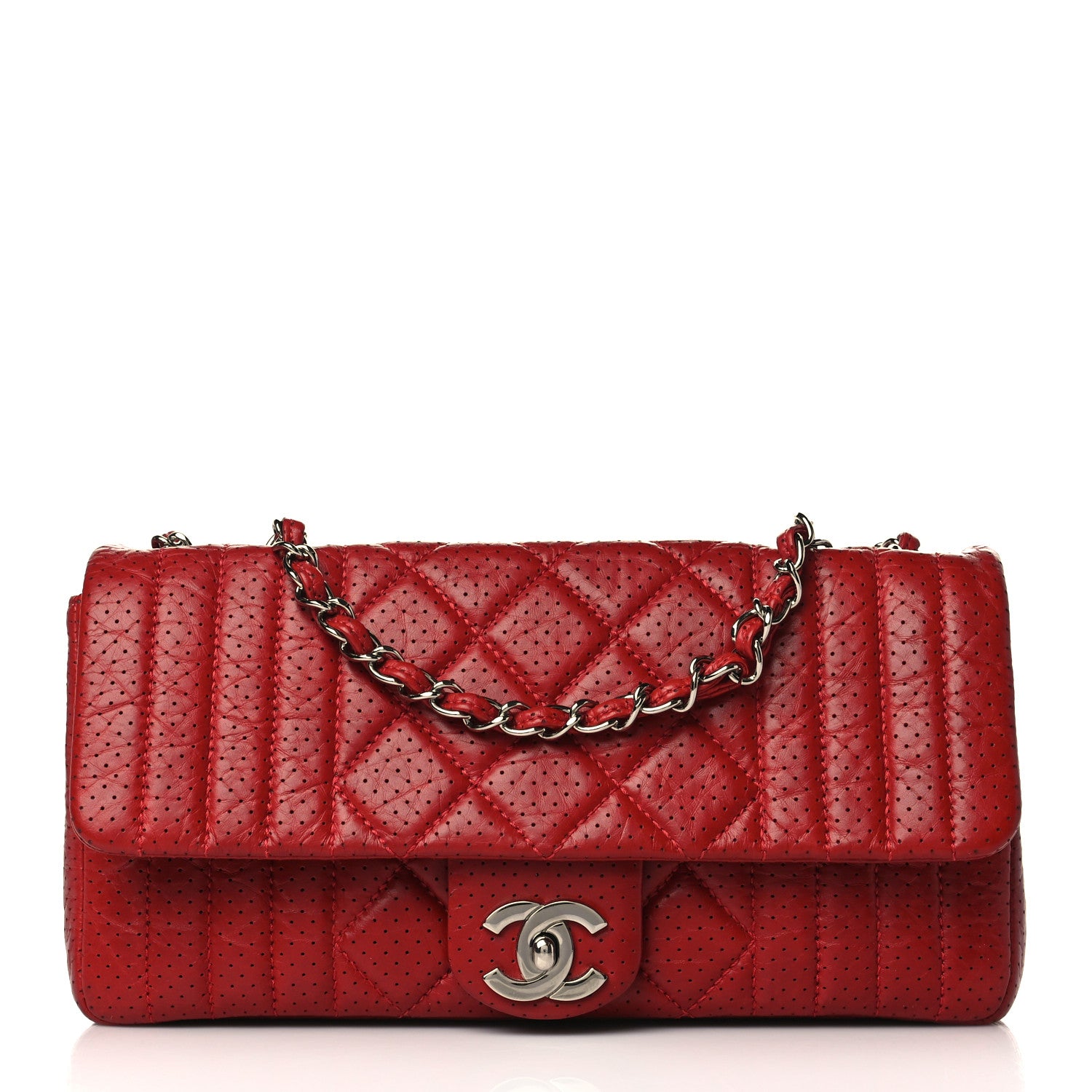 Chanel Aged Calfskin Perforated Flap Red 1 of 10