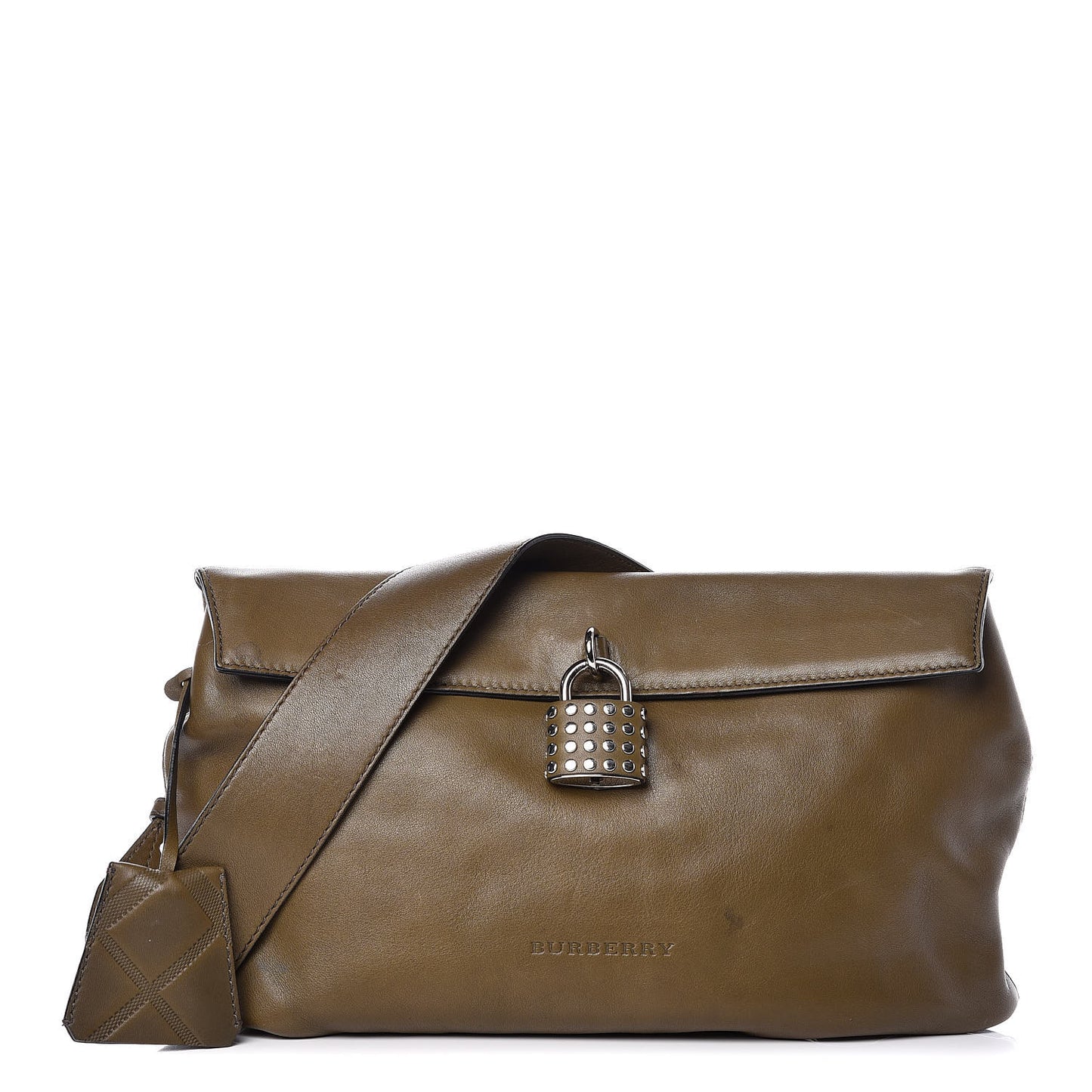 Calfskin Large Studded Padlock Shoulder Bag Khaki