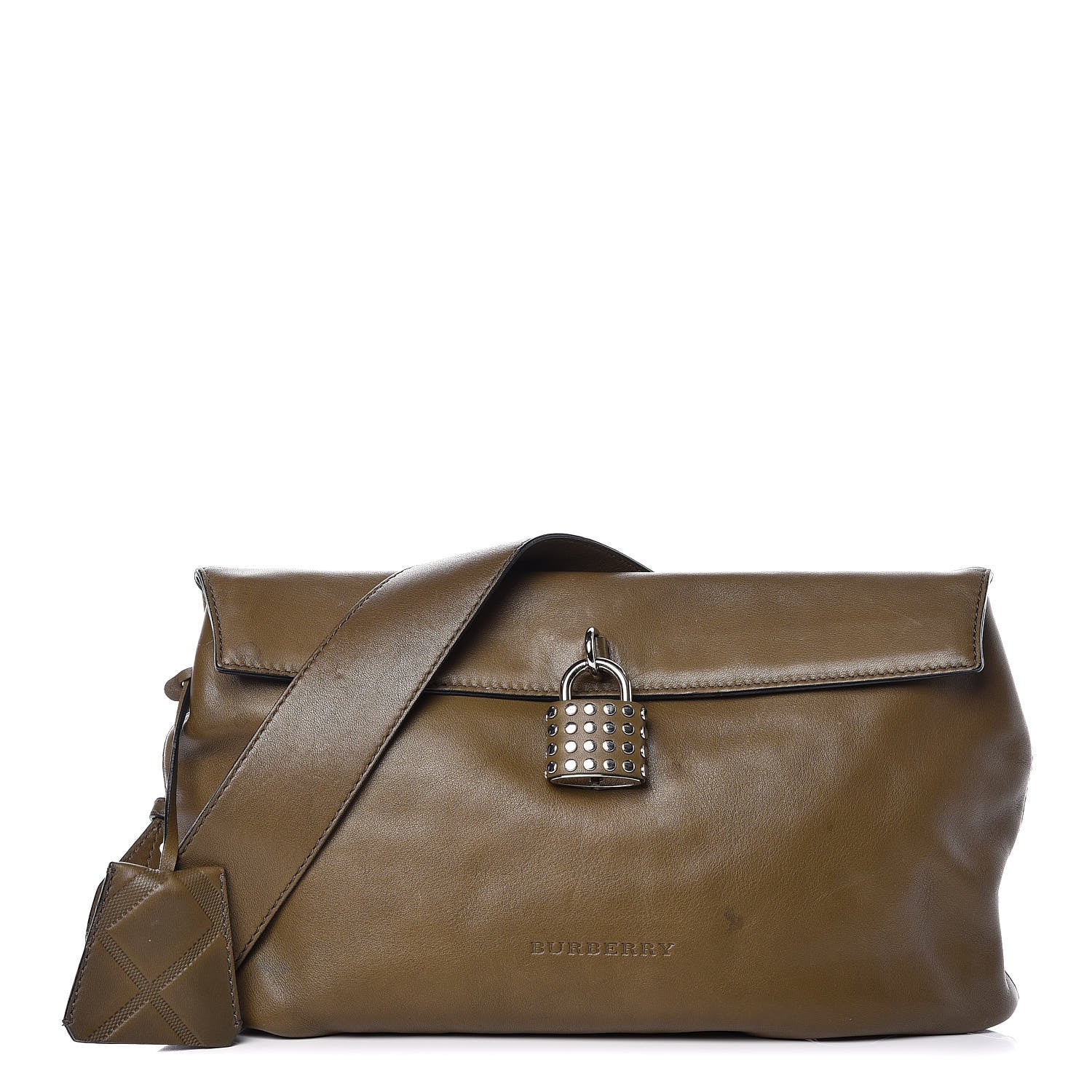 Burberry Calfskin Large Studded Padlock Shoulder Bag Khaki 1 of 16