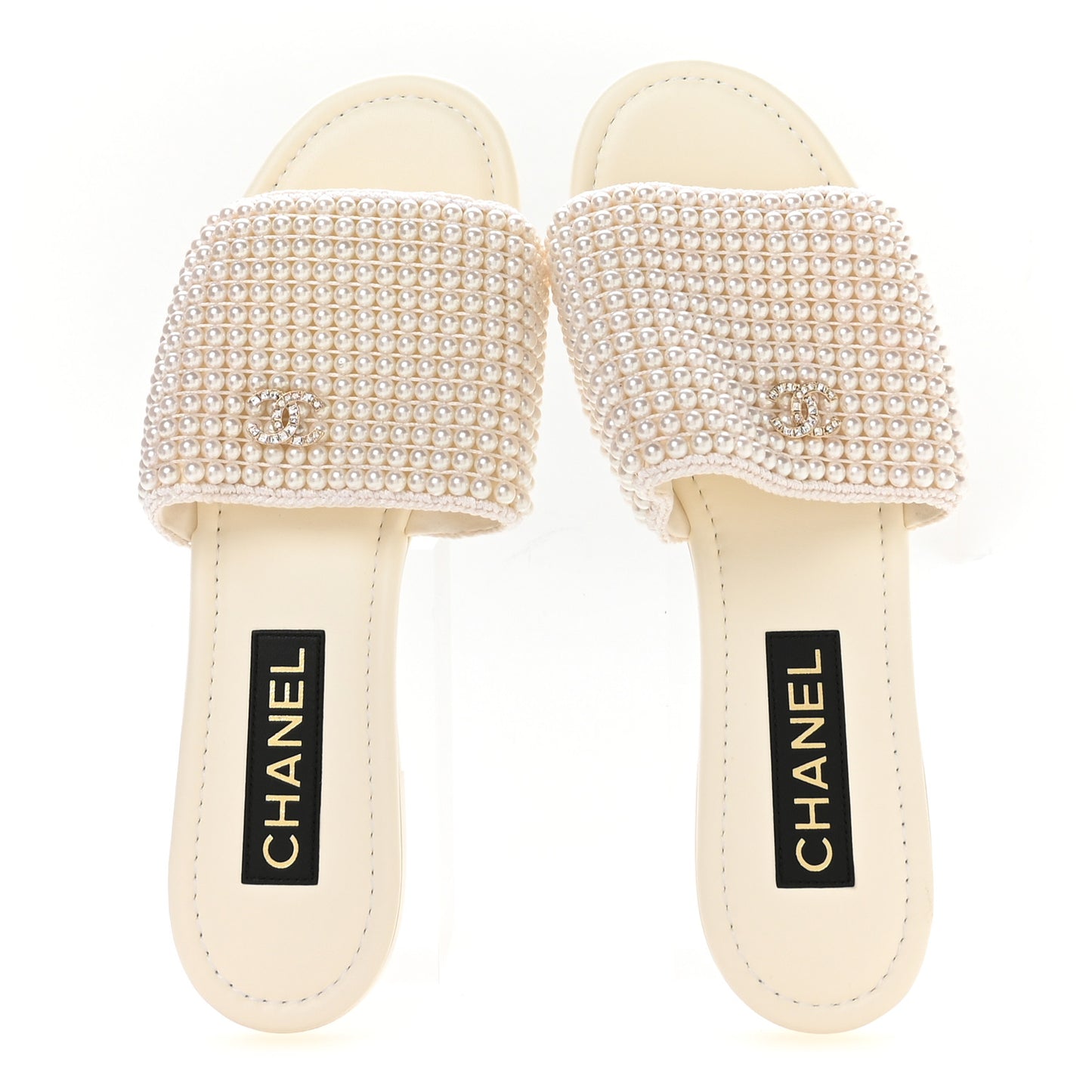 Pearl Crystal CC Mules Sandals 40 Ivory
