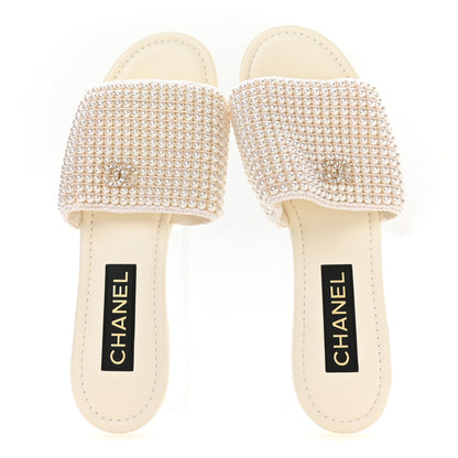 Chanel Pearl Crystal CC Mules Sandals 40 Ivory 2 of 9