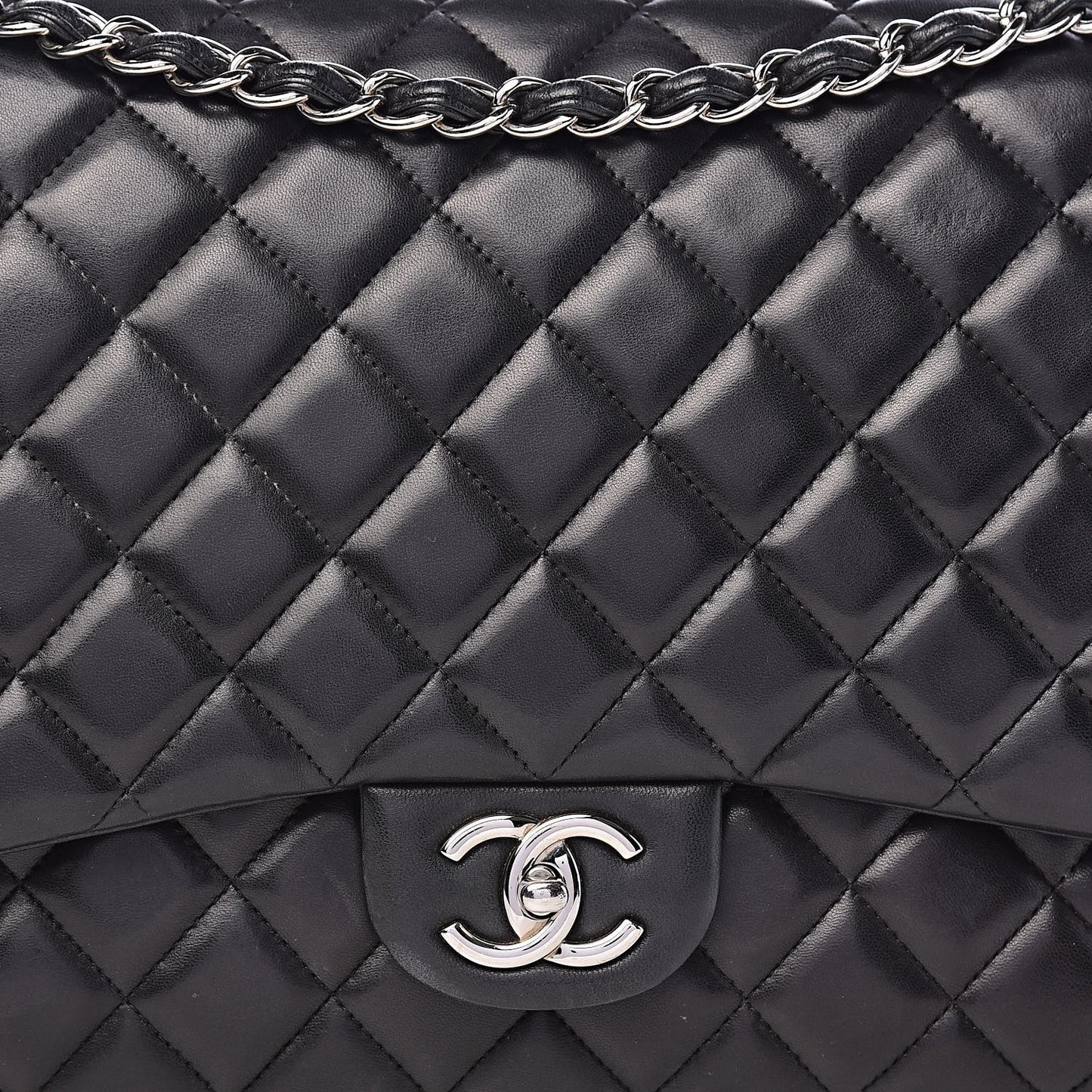 Lambskin Quilted Maxi Double Flap Black