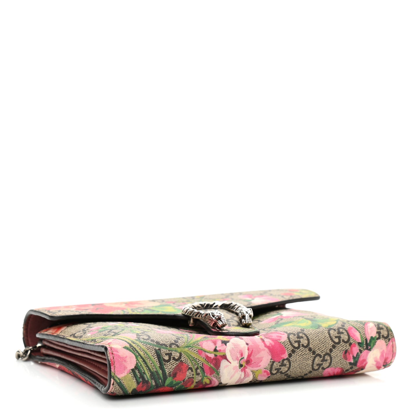 GG Supreme Monogram Blooms Mini Dionysus Chain Wallet Beige Multicolor Dry Rose