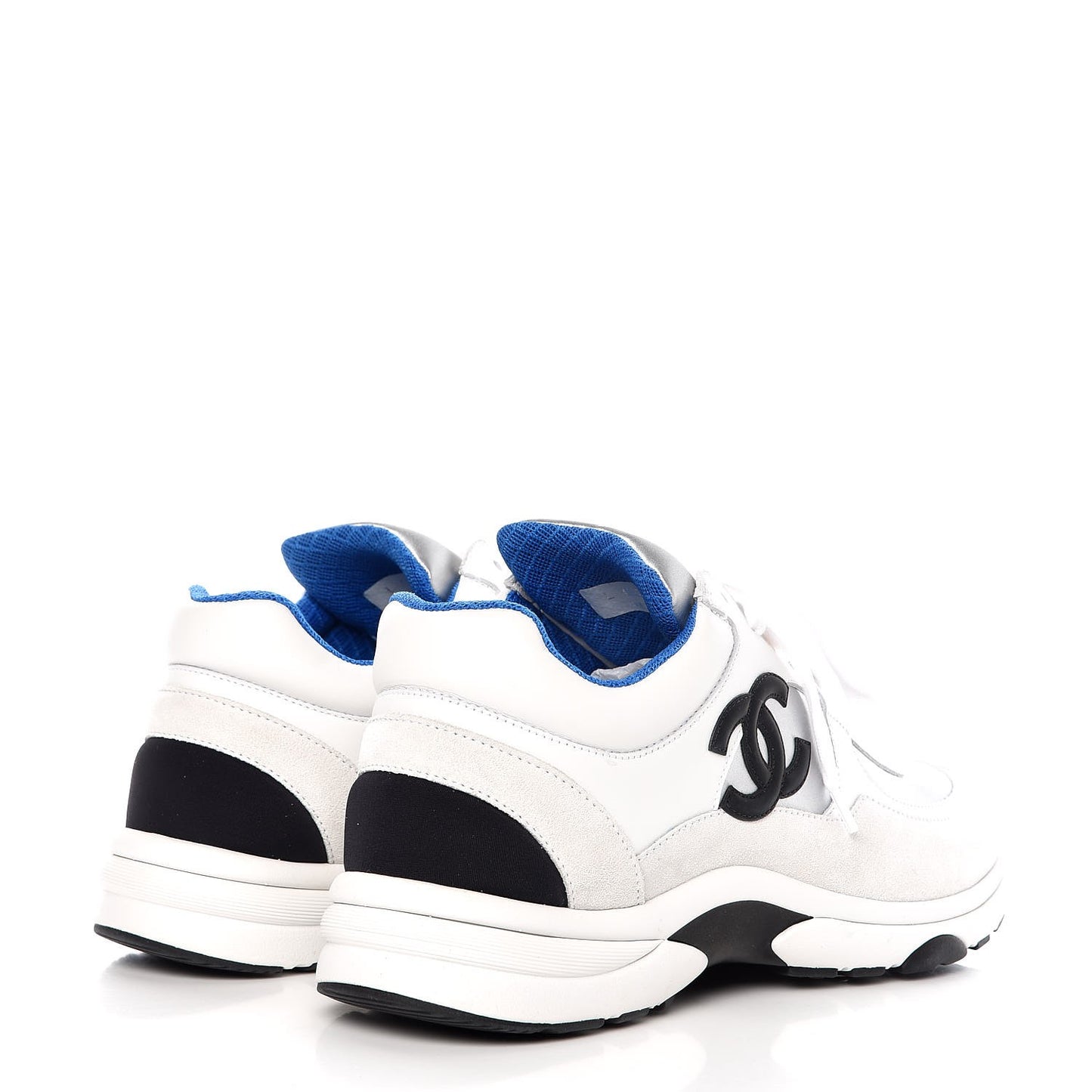 Calfskin Fabric Mens Sneakers 41 White Silver Fluo Blue