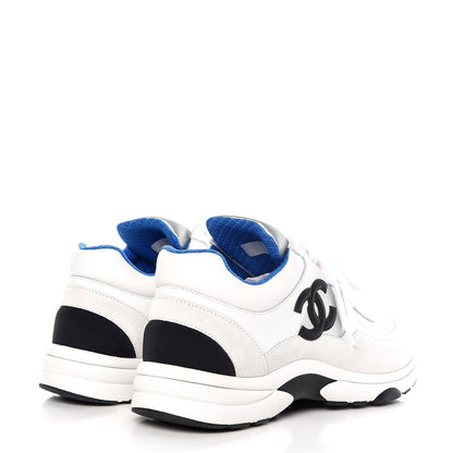 Chanel Calfskin Fabric Mens Sneakers 41 White Silver Fluo Blue 4 of 8