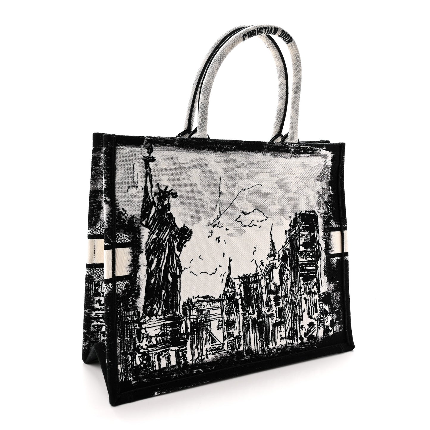 Canvas Embroidered Large New York Book Tote Black White