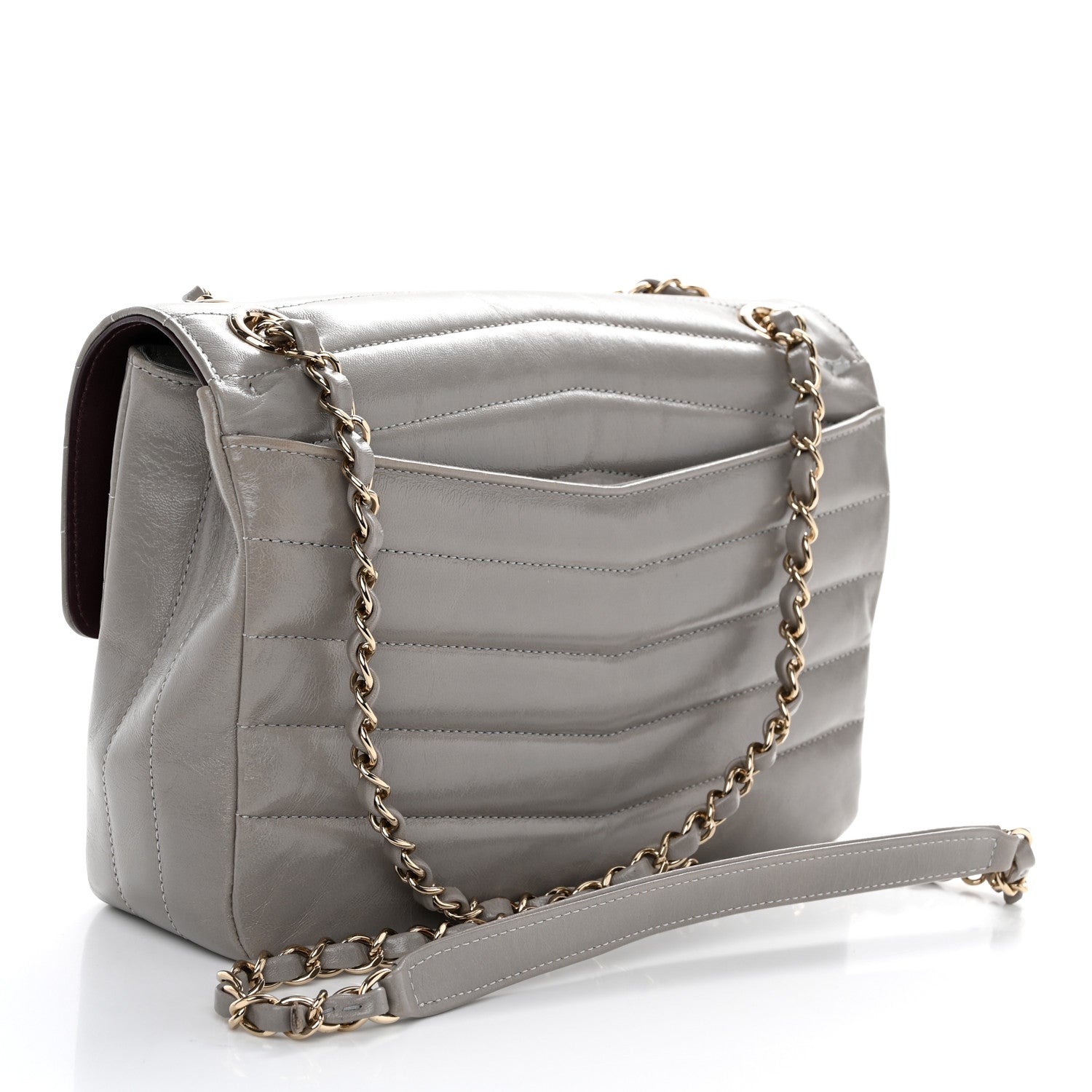 Chanel Shiny Lambskin Chevron Quilted Miroir Grey 3 of 10