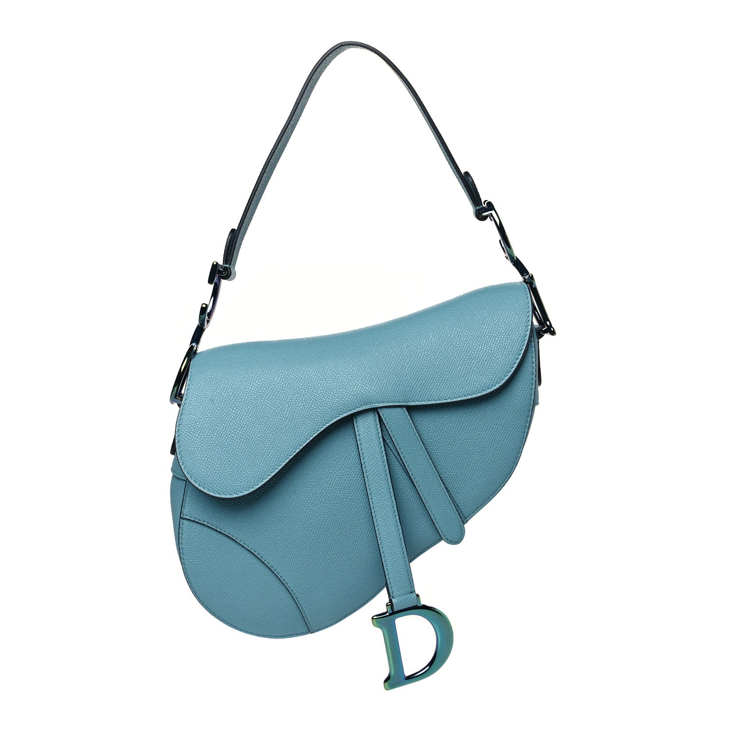 Christian Dior Grained Calfskin Saddle Bag Azure Blue 1 of 8