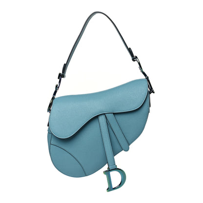 Christian Dior Grained Calfskin Saddle Bag Azure Blue 1 of 8