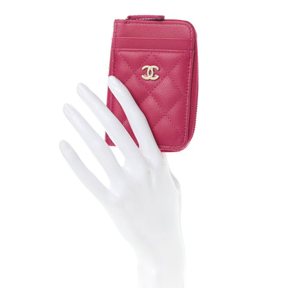 Chanel Caviar Quilted Zip Card Holder Fuchsia 2 of 8