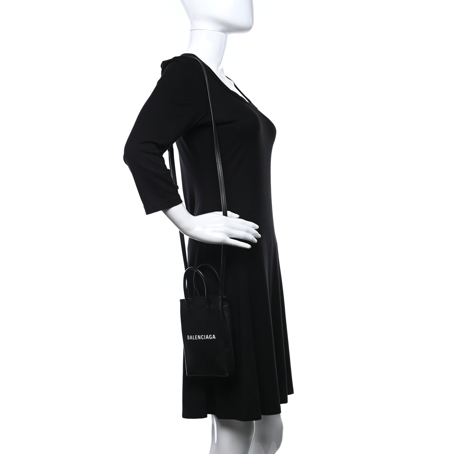 Balenciaga Squared Calfskin Logo Shopping Phone Holder Bag Black 2 of 9