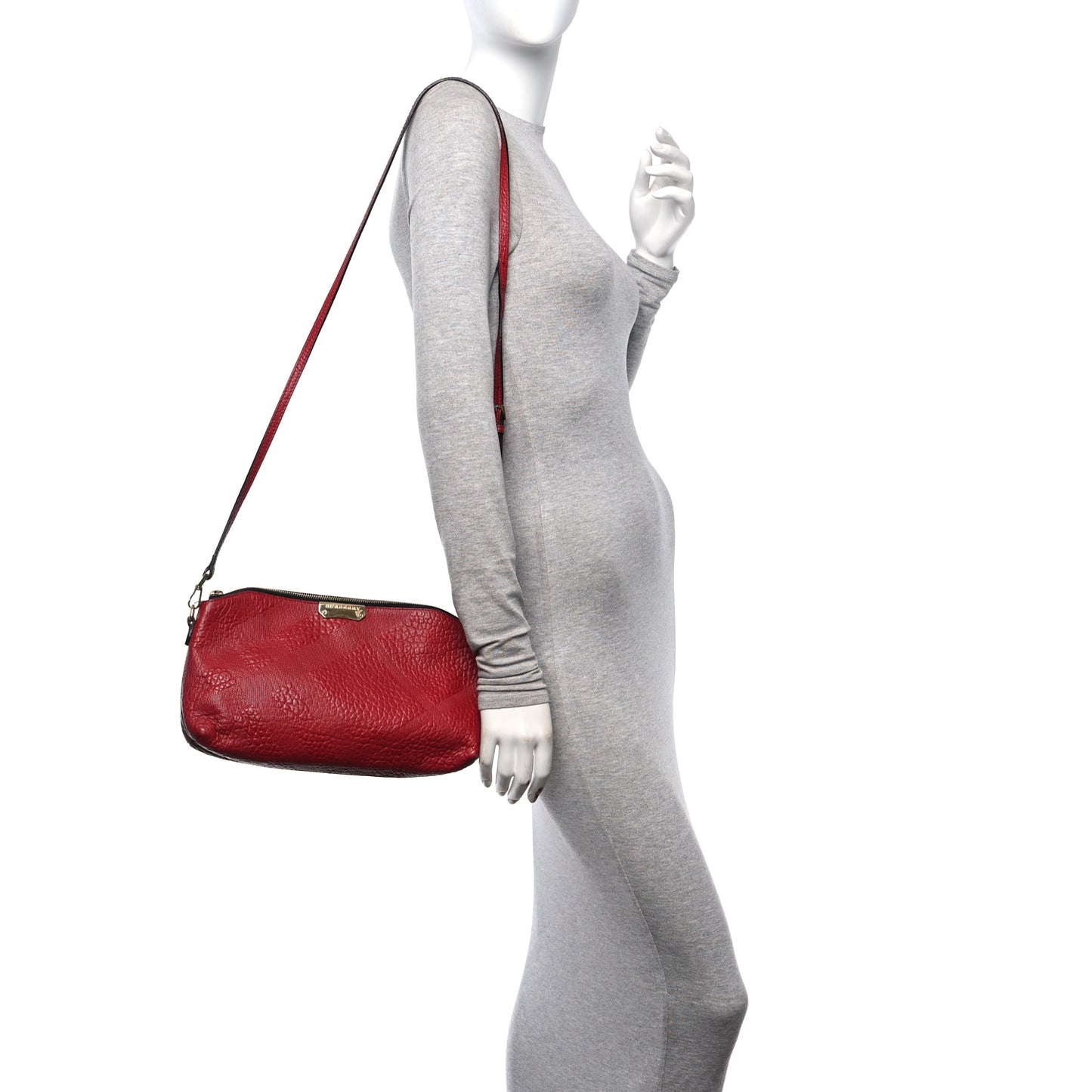 Signature Grain Calfskin Check Embossed Small Chichester Crossbody Clutch Bag Red