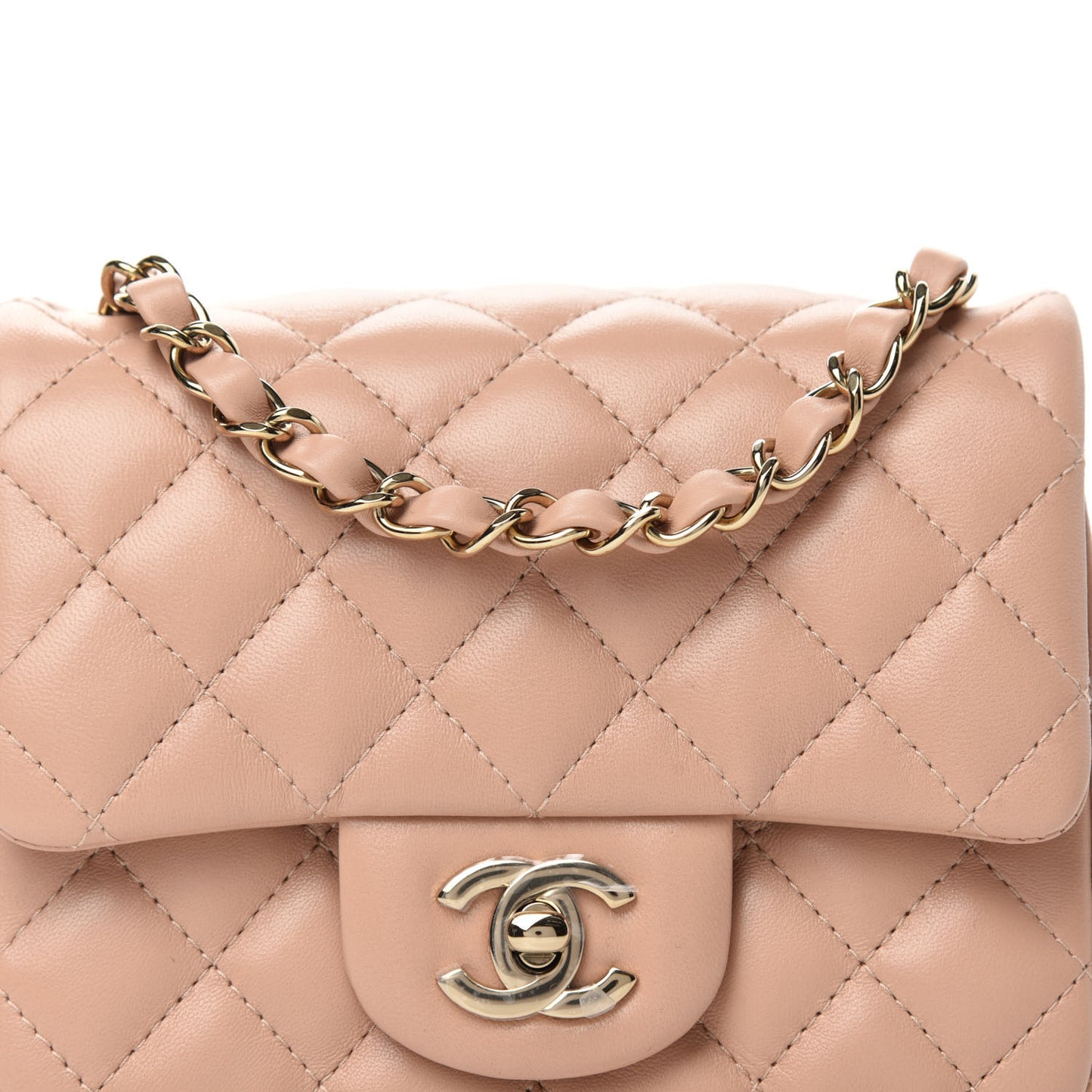 Lambskin Quilted Mini Square Flap Beige