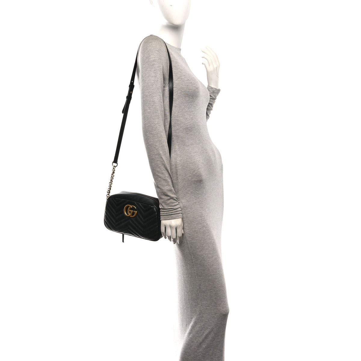 Gucci Calfskin Matelasse Small GG Marmont Chain Shoulder Bag Black 2 of 11