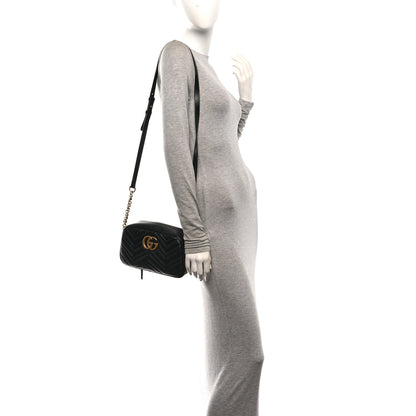 Gucci Calfskin Matelasse Small GG Marmont Chain Shoulder Bag Black 2 of 11