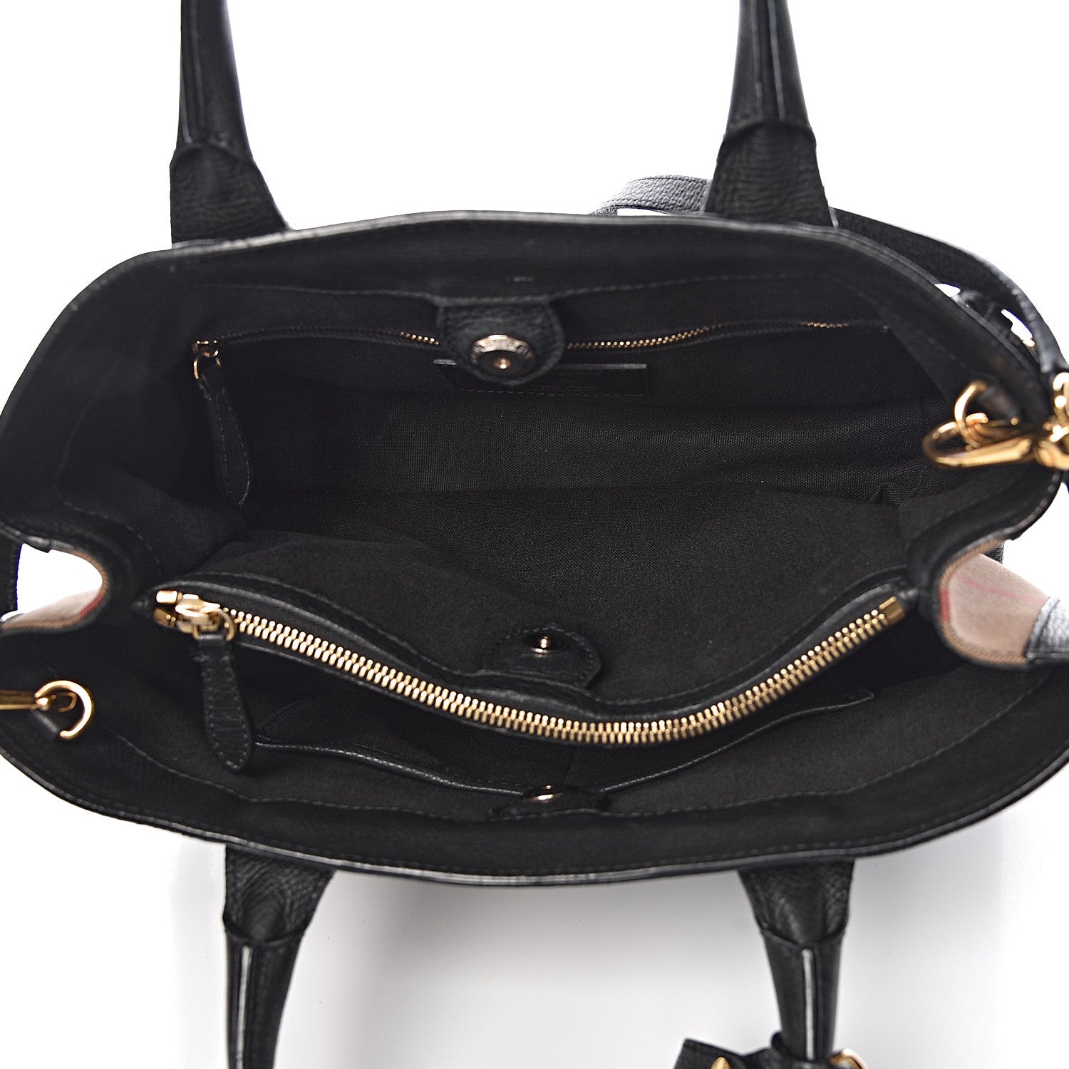 Burberry Grainy Calfskin House Check Medium Banner Tote Black 6 of 16