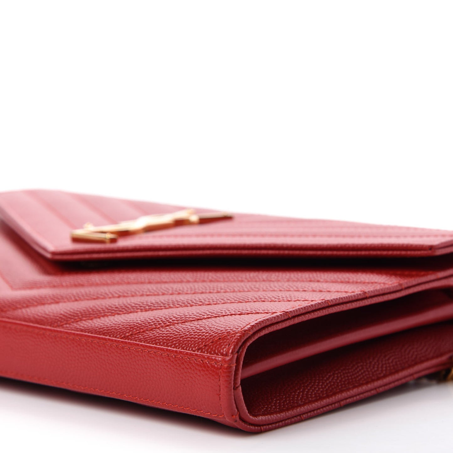 Grain De Poudre Matelasse Chevron Monogram Chain Wallet Red