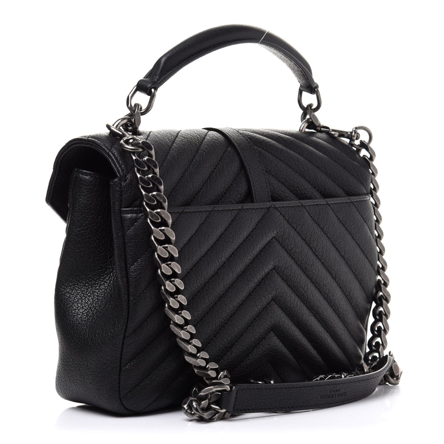 Sheepskin Matelasse Chevron Monogram Medium College Bag Black