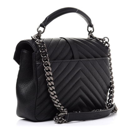 Saint Laurent Sheepskin Matelasse Chevron Monogram Medium College Bag Black 3 of 15