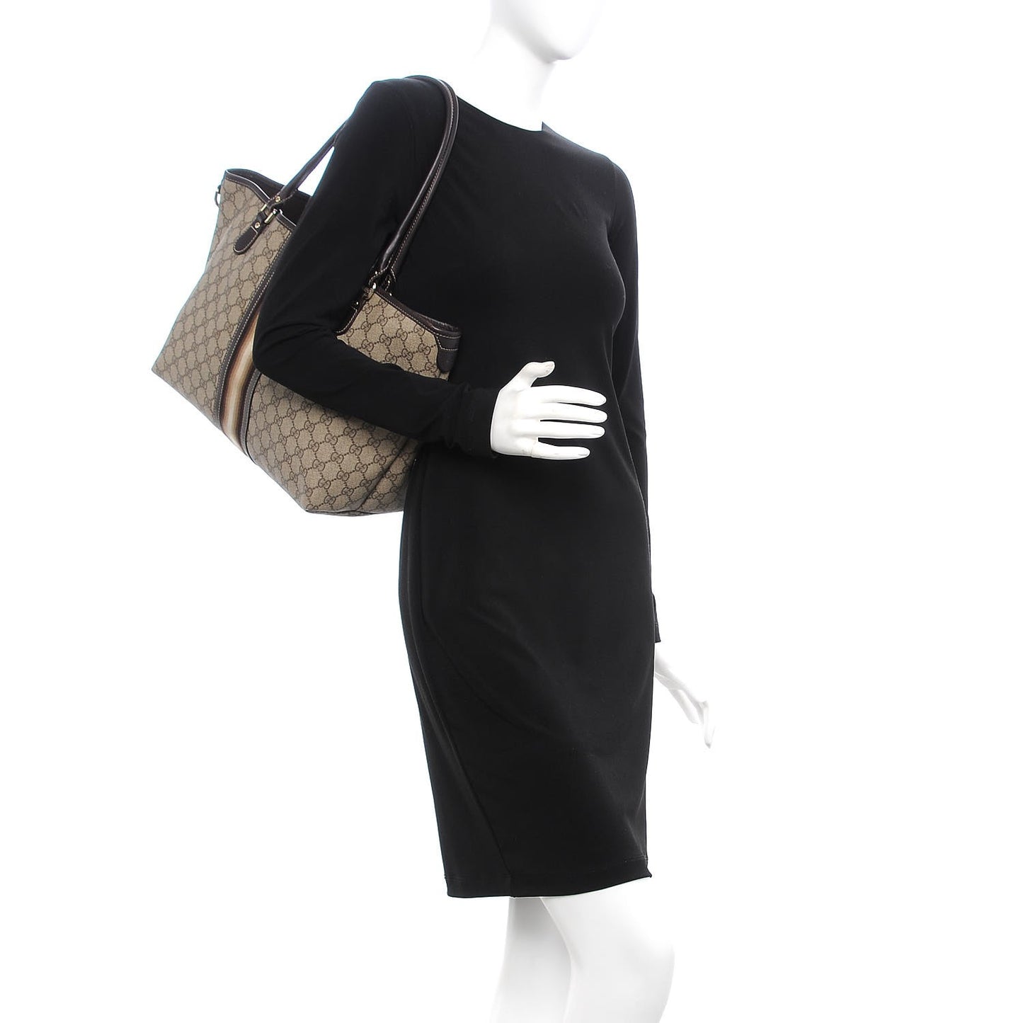 GG Plus Monogram Web Tote Dark Brown