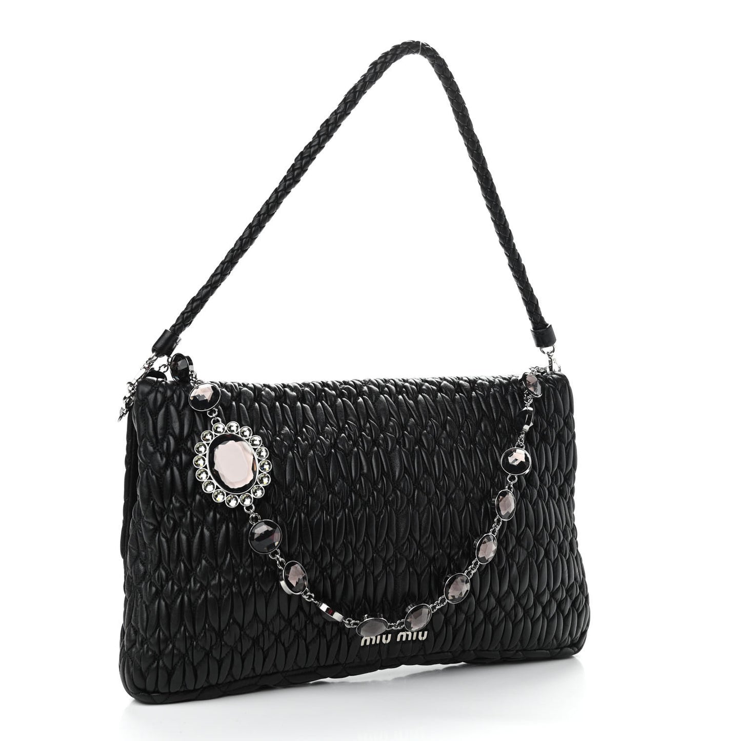 Nappa Matelasse Crystal Flap Clutch Black