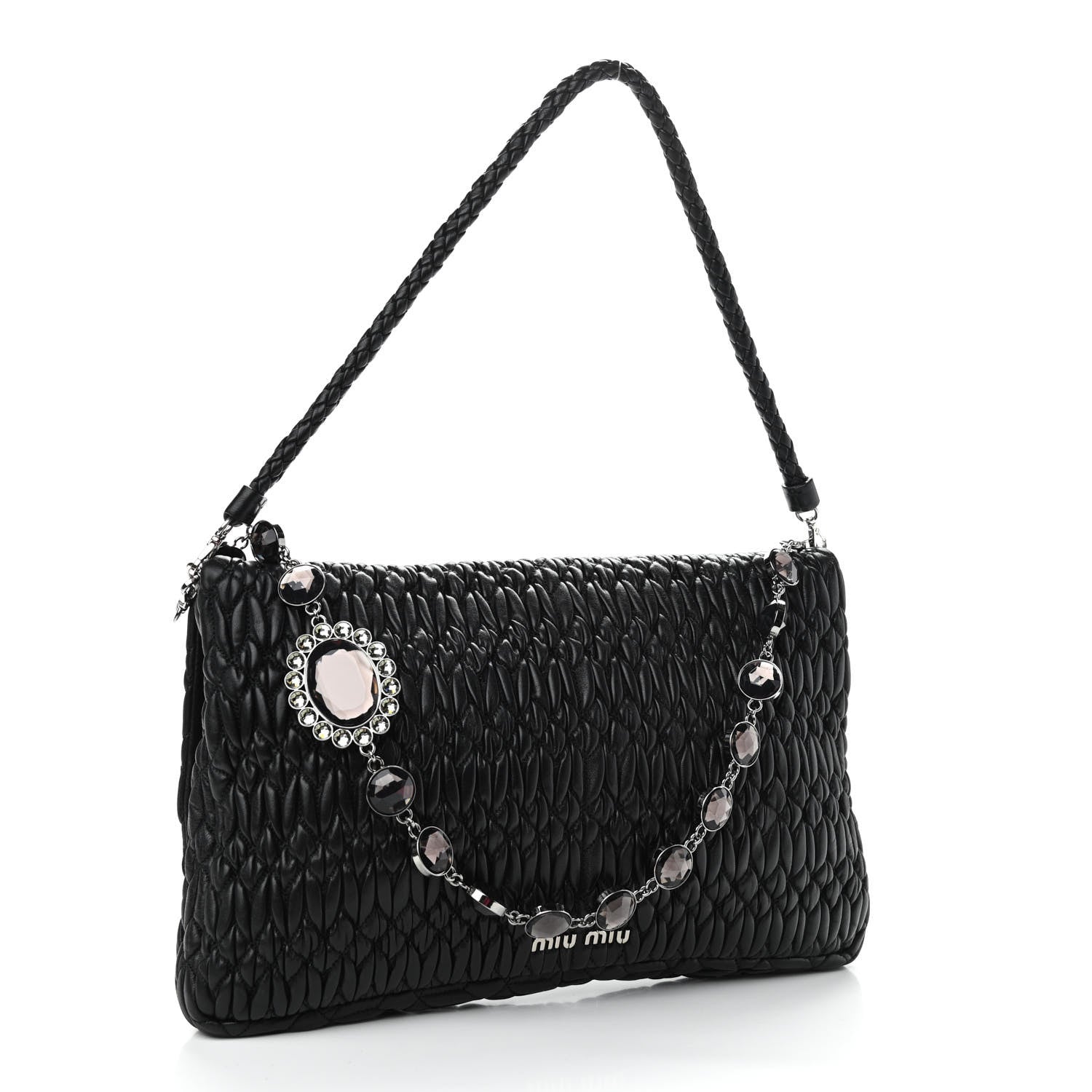 Miu Miu Nappa Matelasse Crystal Flap Clutch Black 3 of 9