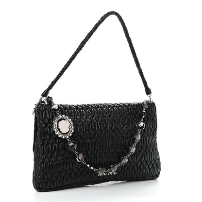 Miu Miu Nappa Matelasse Crystal Flap Clutch Black 3 of 9