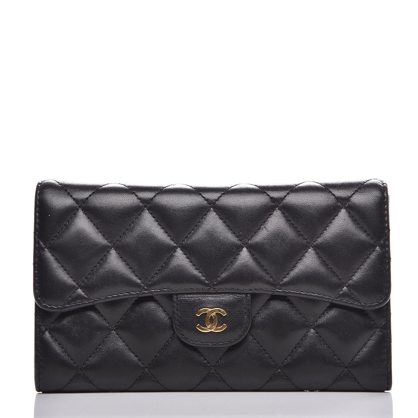 Lambskin Quilted Large Flap Wallet Black