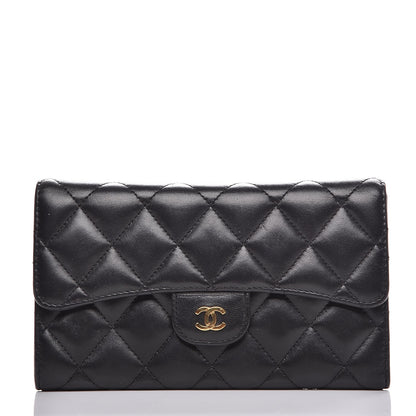 Chanel Lambskin Quilted Large Flap Wallet Black 1 of 11