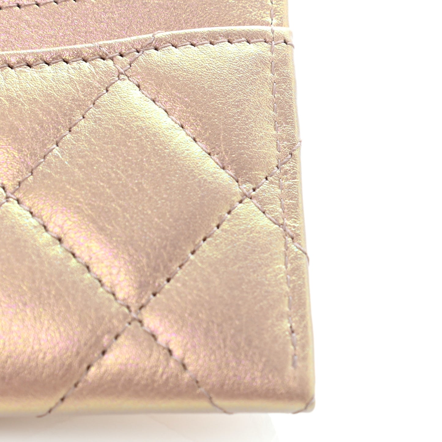 Iridescent Calfskin Quilted Card Holder Pink