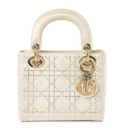 Christian Dior Satin Crystal Cannage Mini Lady Dior White 1 of 10