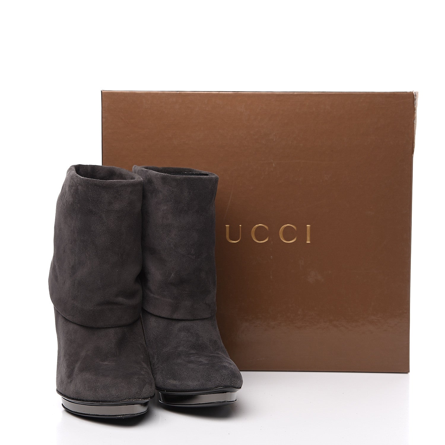 Gucci Suede Platform Foldover Ankle Boots 37.5 Grey 8 of 8