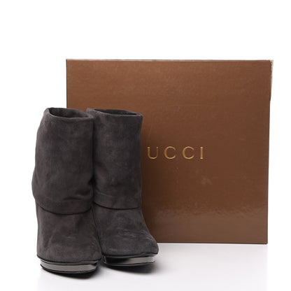 Gucci Suede Platform Foldover Ankle Boots 37.5 Grey 8 of 8