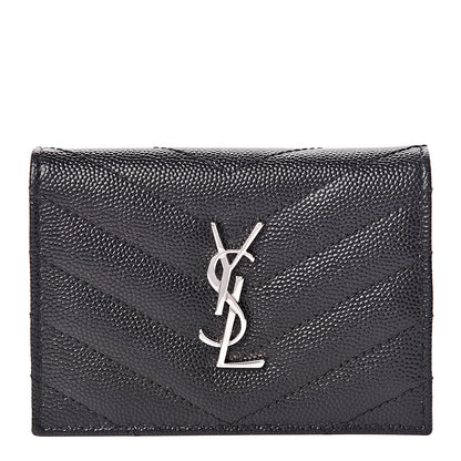 Saint Laurent Grain De Poudre Matelasse Chevron Monogram Card Case Black 1 of 10