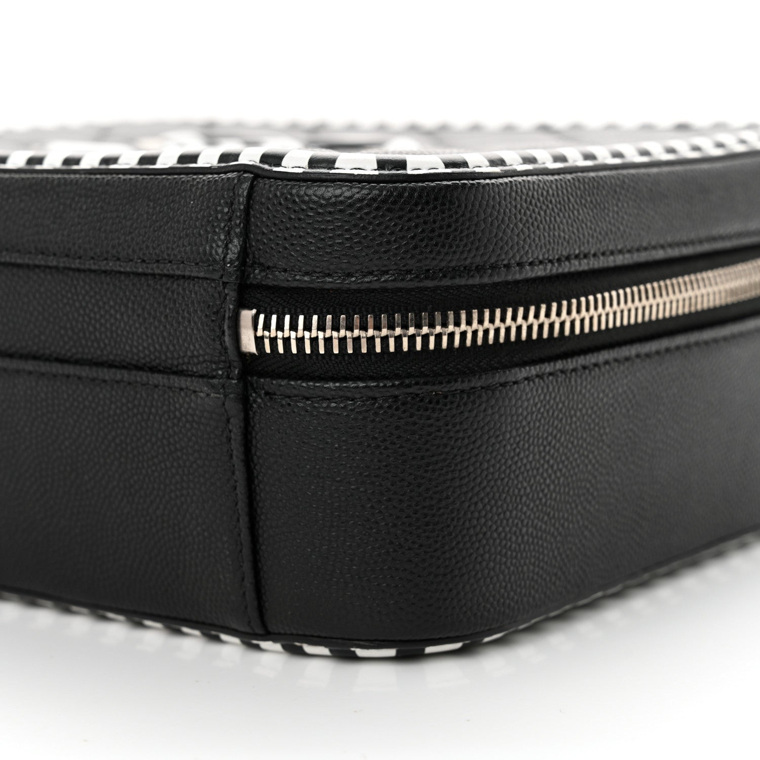 Chanel Caviar Quilted Striped Medium CC Filigree Vanity Case Black White 9 of 10