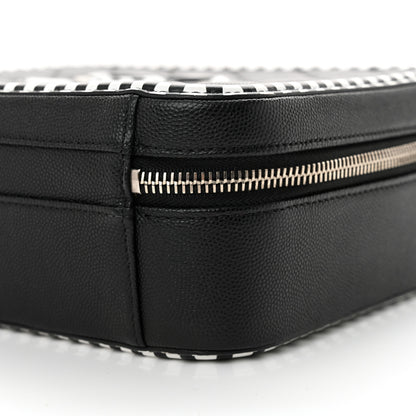Chanel Caviar Quilted Striped Medium CC Filigree Vanity Case Black White 9 of 10