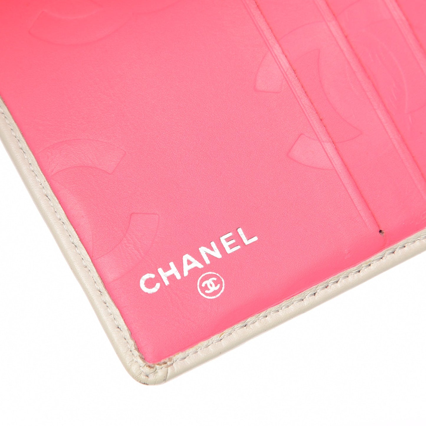Calfskin Quilted Cambon Bi-fold Wallet White