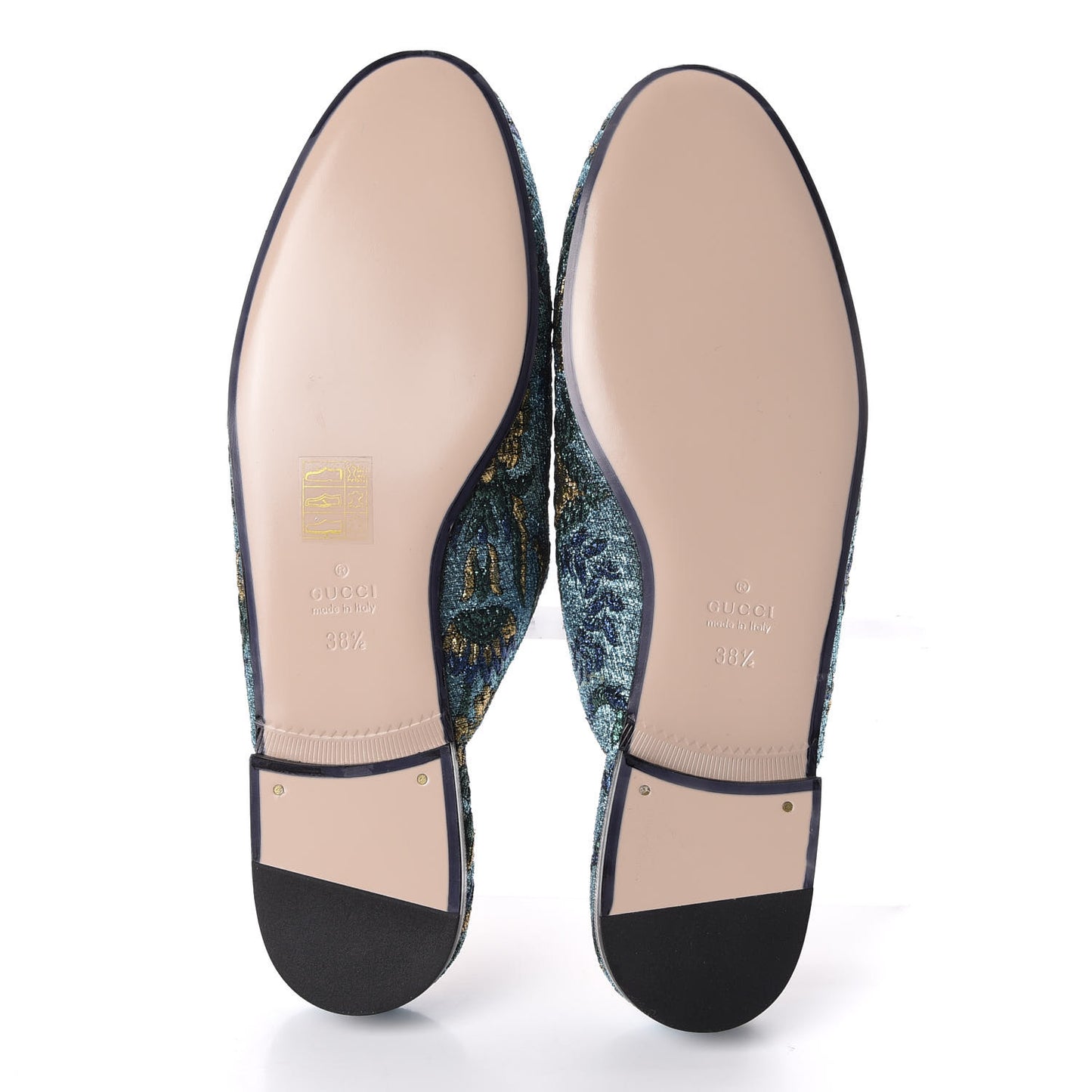 Iridescent Brocade Womens Princetown Slippers 38.5 Azure Multicolor Oro